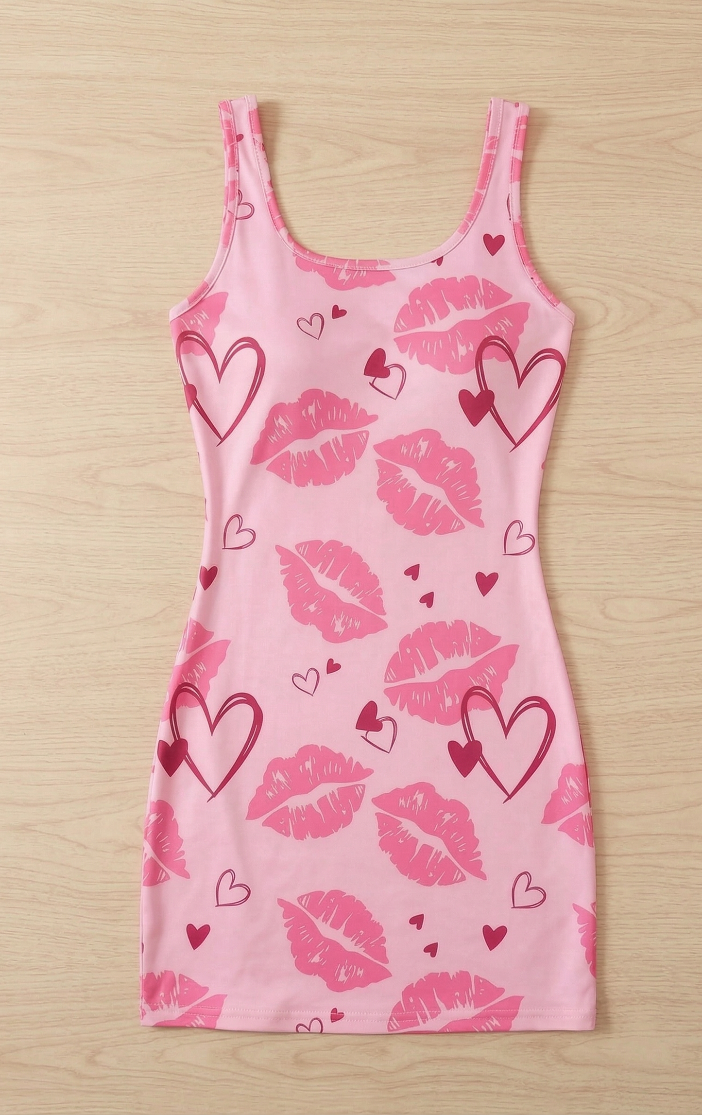Vestido Mini "Pink Kisses" – Estampado Coquette de Labios y Corazones