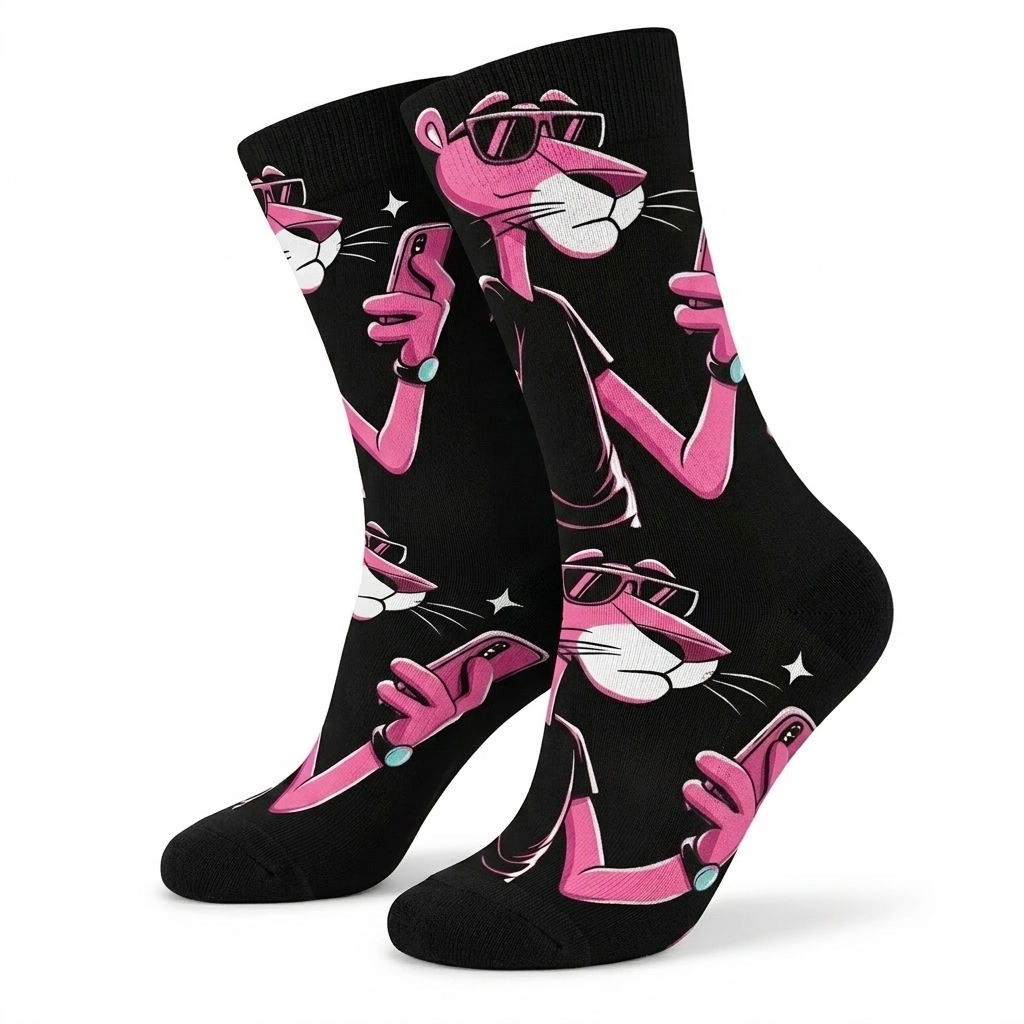 Calcetines Divertidos Pantera Rosa con Gafas de Sol – Negros para Adultos