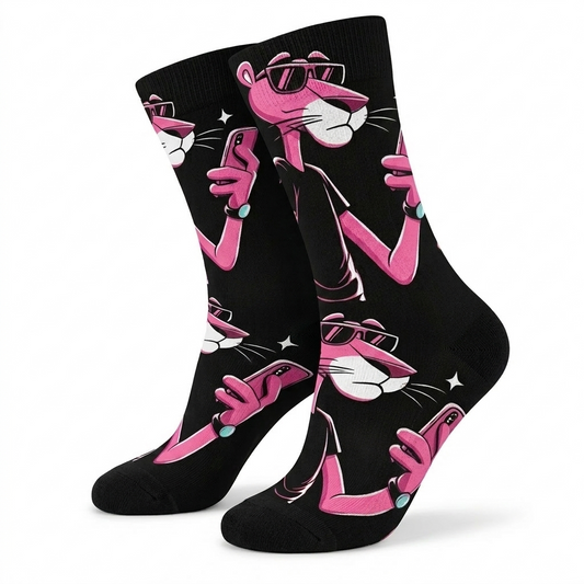 Calcetines Divertidos Pantera Rosa con Gafas de Sol – Negros para Adultos