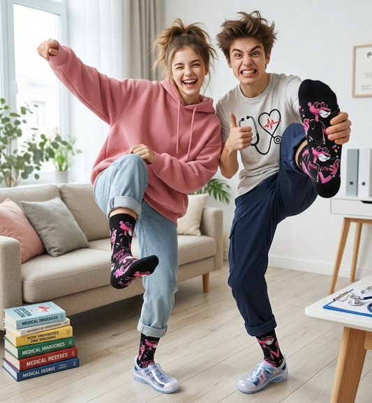Calcetines Divertidos Pantera Rosa con Gafas de Sol – Negros para Adultos