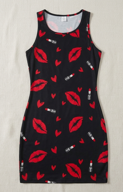 Midnight Kiss: Vestido Bodycon de San Valentín con Estampado de Labios